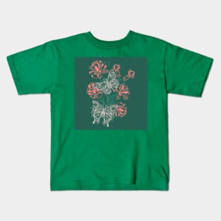 Pink and Teal Butterflies and Flowers Kids T-Shirt